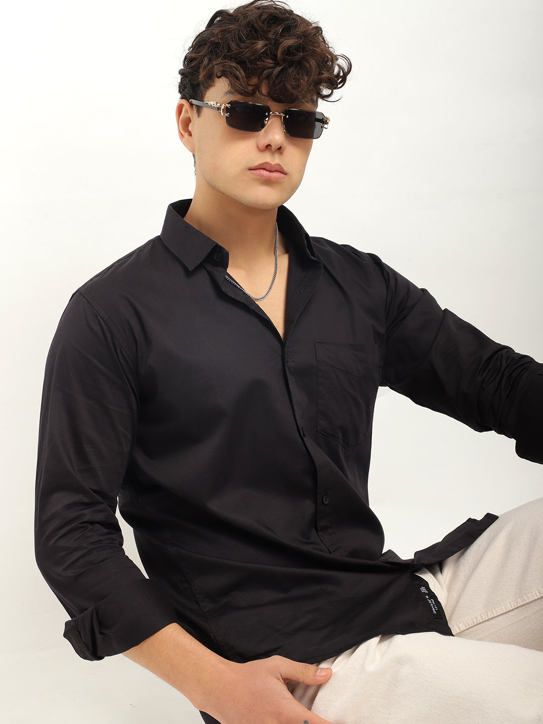 Streetwise Black Satin Plain Shirt