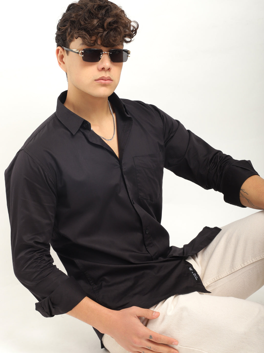 Streetwise Black Satin Plain Shirt