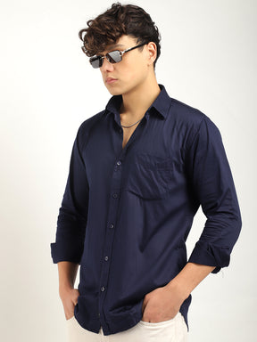 Streetwise Navy Satin Plain Shirt