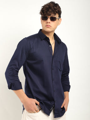 Streetwise Navy Satin Plain Shirt