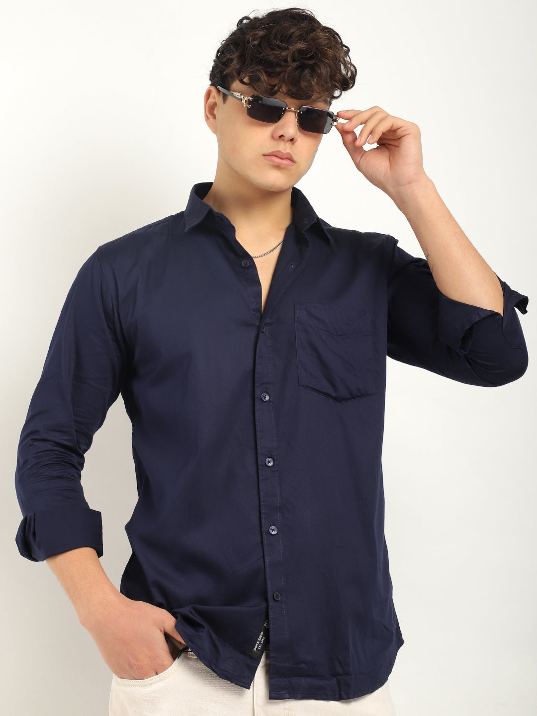 Streetwise Navy Satin Plain Shirt