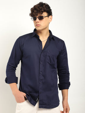 Streetwise Navy Satin Plain Shirt