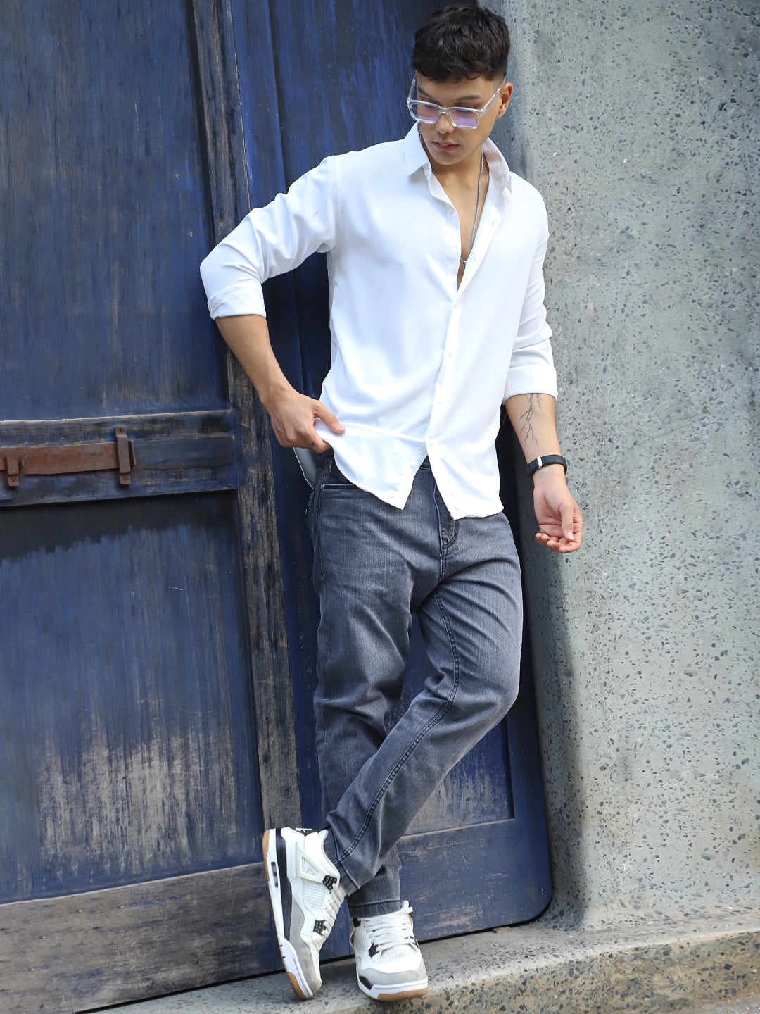 Oro Nero White Full Sleeve Plain Shirt