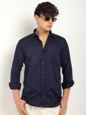 Streetwise Navy Satin Plain Shirt