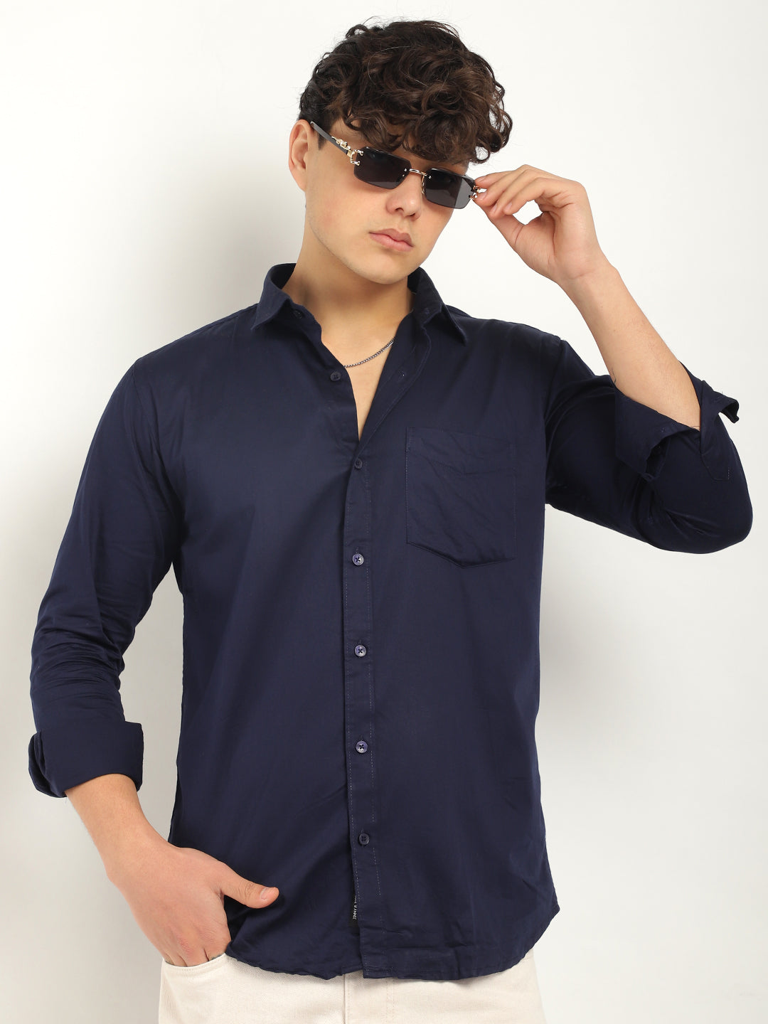 Streetwise Navy Satin Plain Shirt