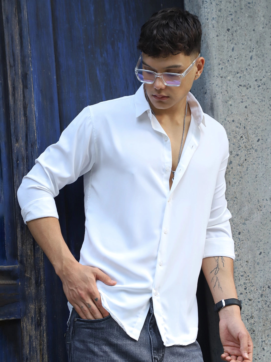 Oro Nero White Full Sleeve Plain Shirt