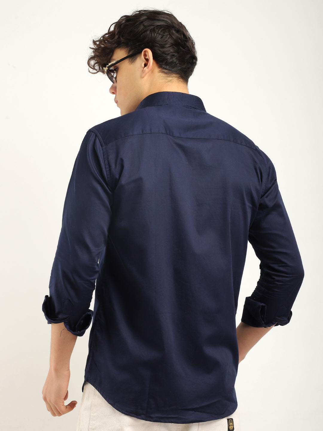 Streetwise Navy Satin Plain Shirt