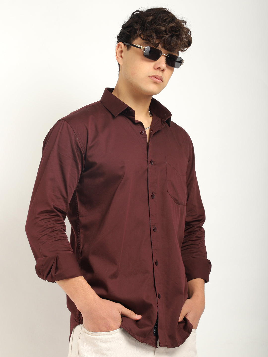 Streetwise Wine Satin Plain Shirt