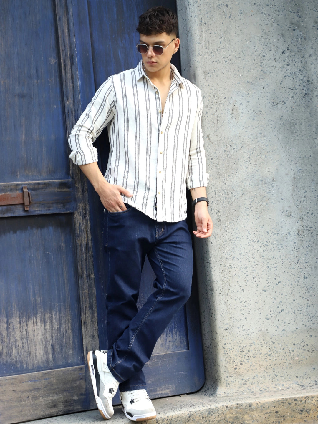 Shadow Moss Cream Stripe Full Sleeve Shirt