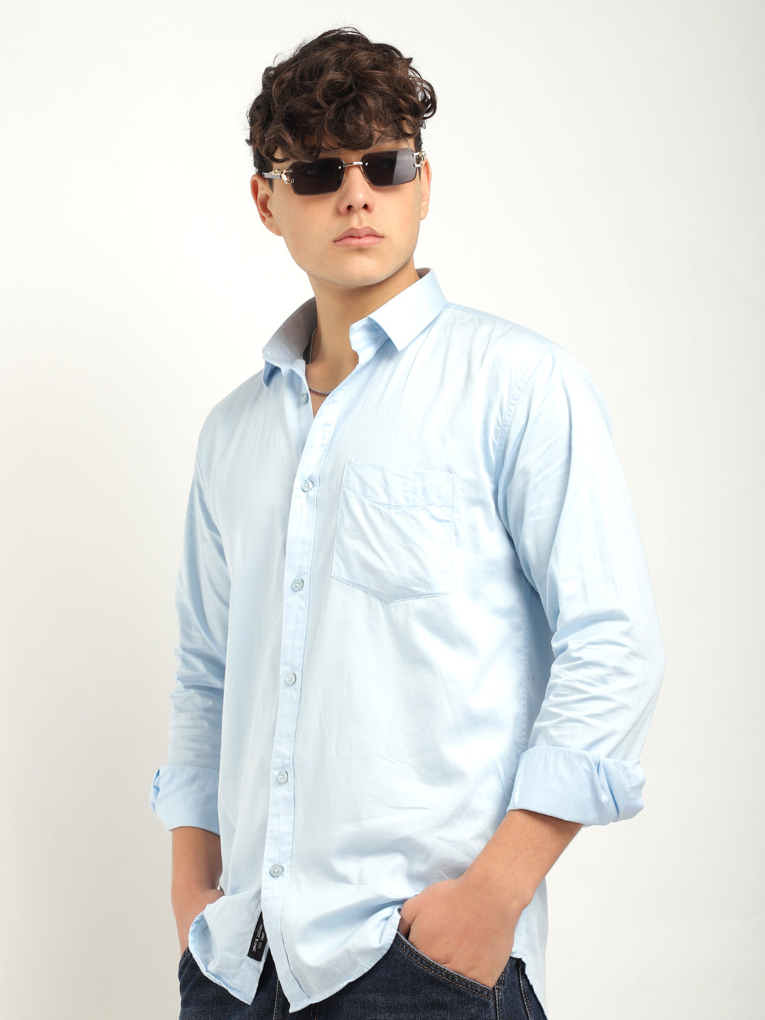 Streetwise Sky Satin Plain Shirt