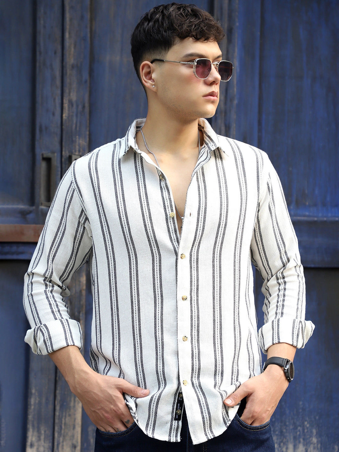 Shadow Moss Cream Stripe Full Sleeve Shirt
