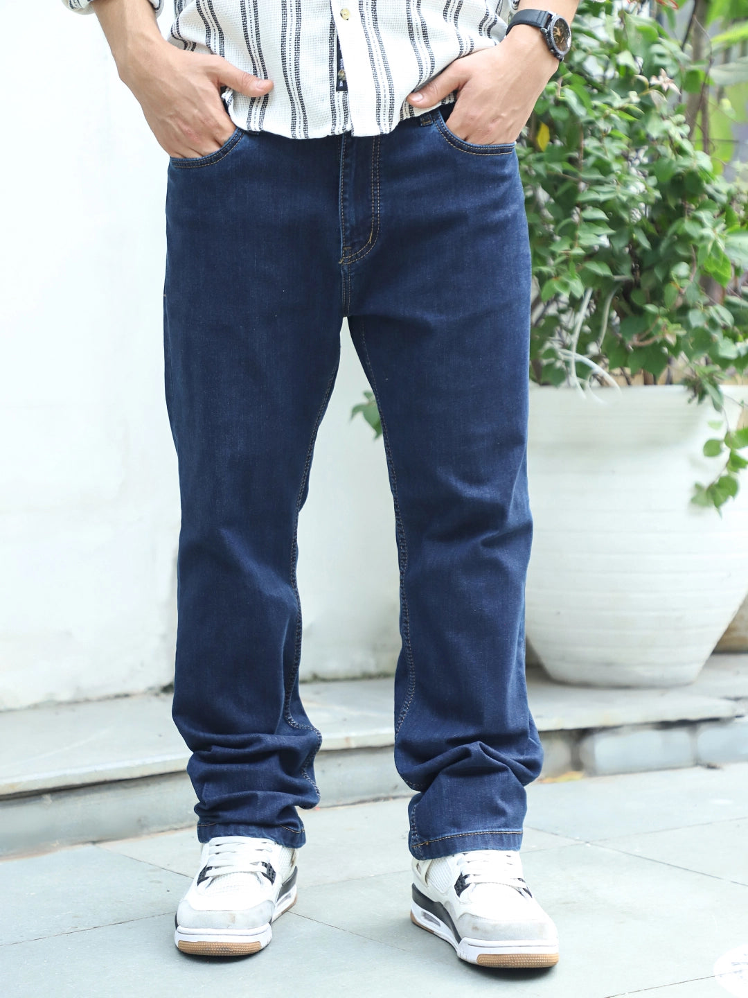 Argento Dark Blue Denim Straight Fit Jeans