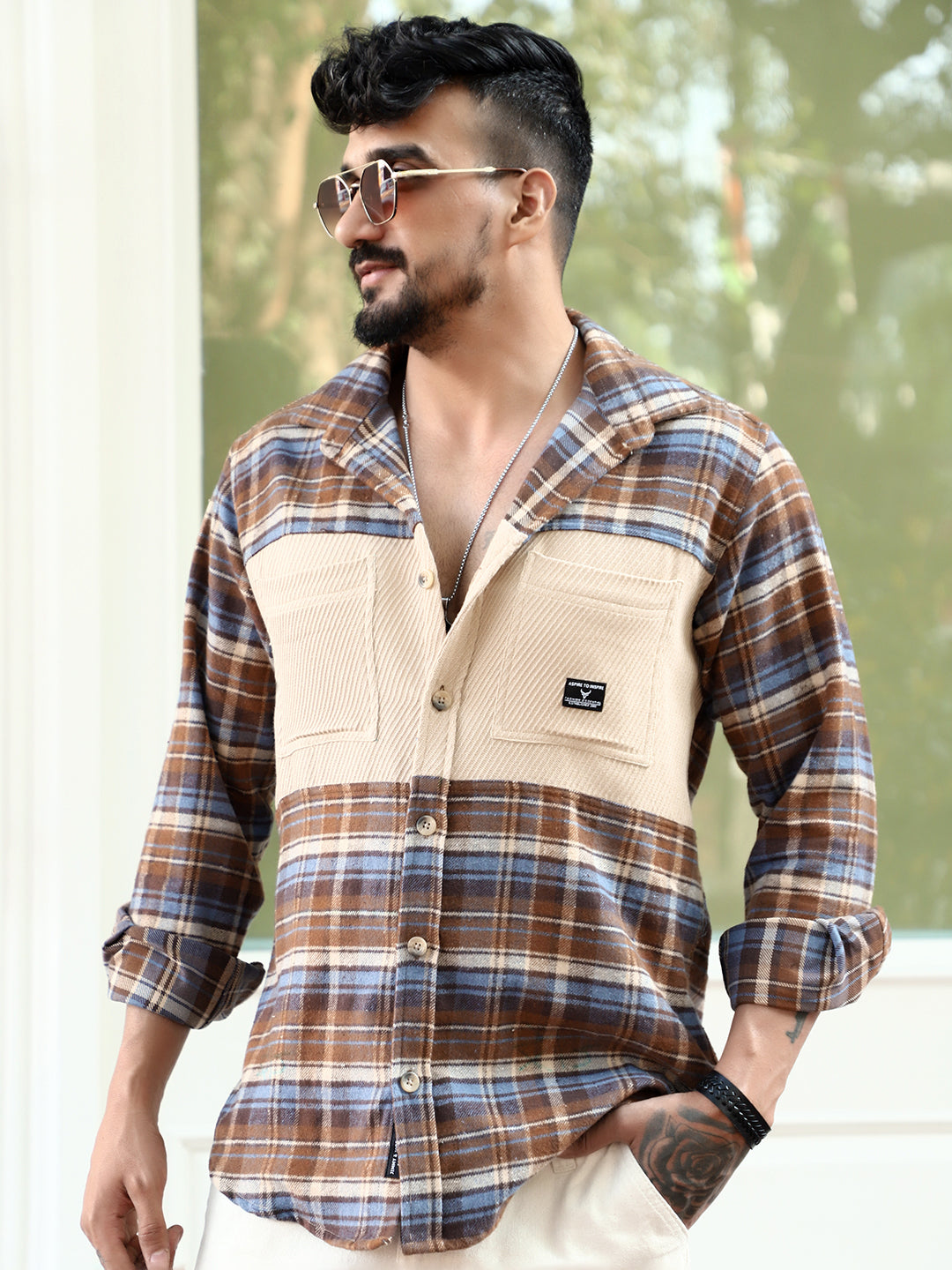 Thunderbird  Brown Check Full Sleeve Shirt
