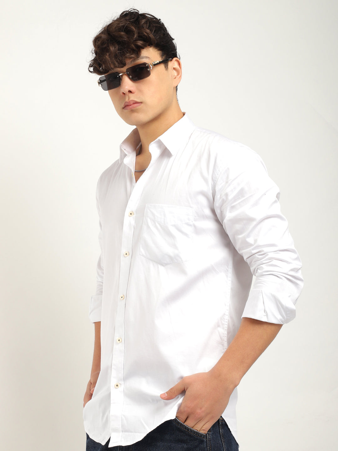 Streetwise White Satin Plain Shirt