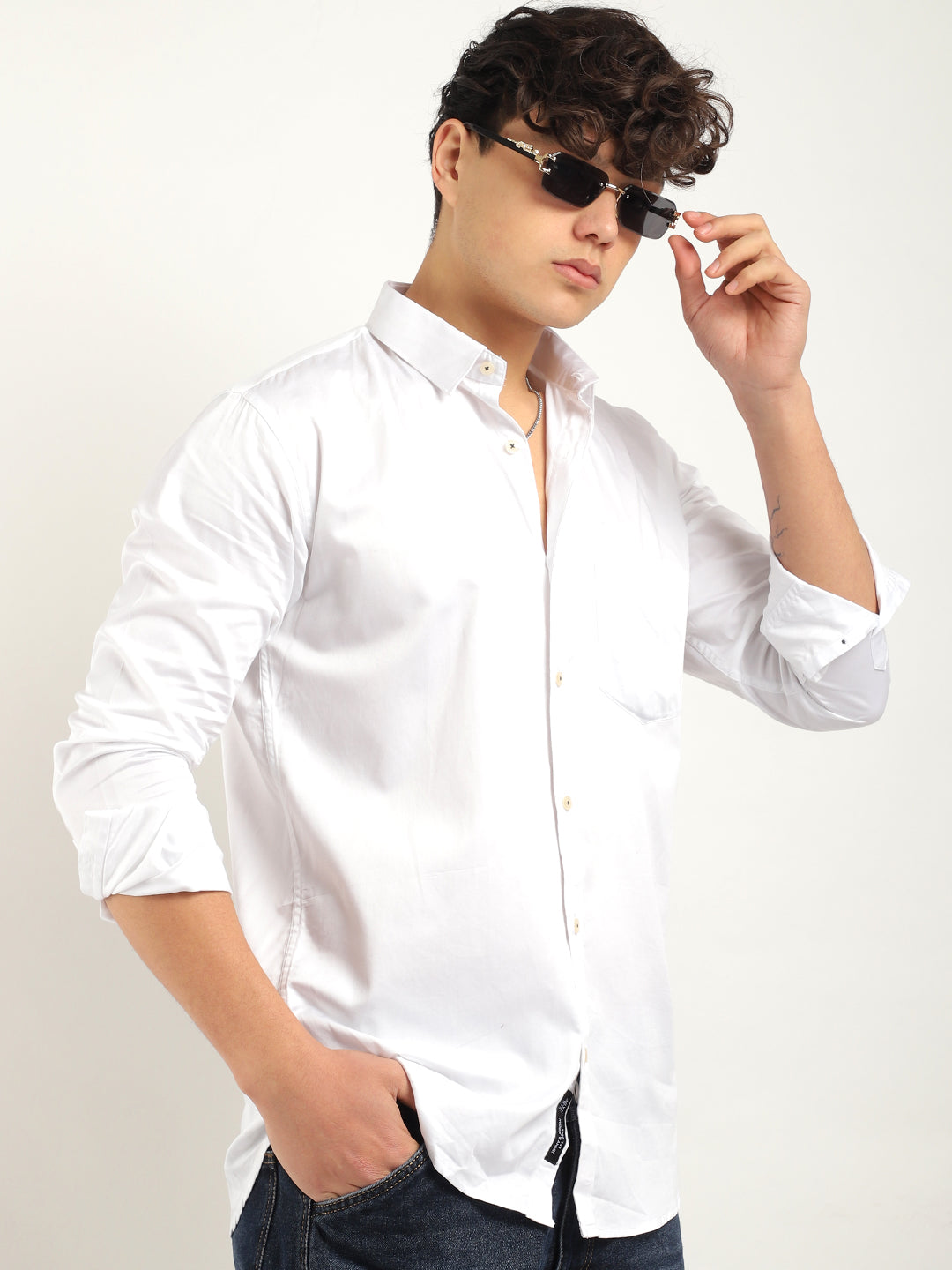 Streetwise White Satin Plain Shirt