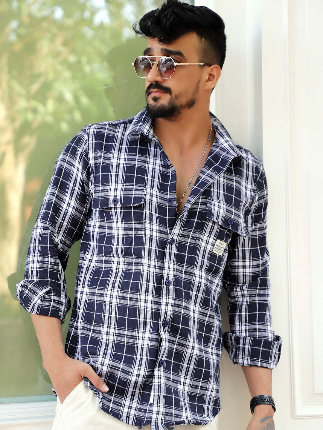 Bora Cove Navy  Check Full Sleeve Shirt