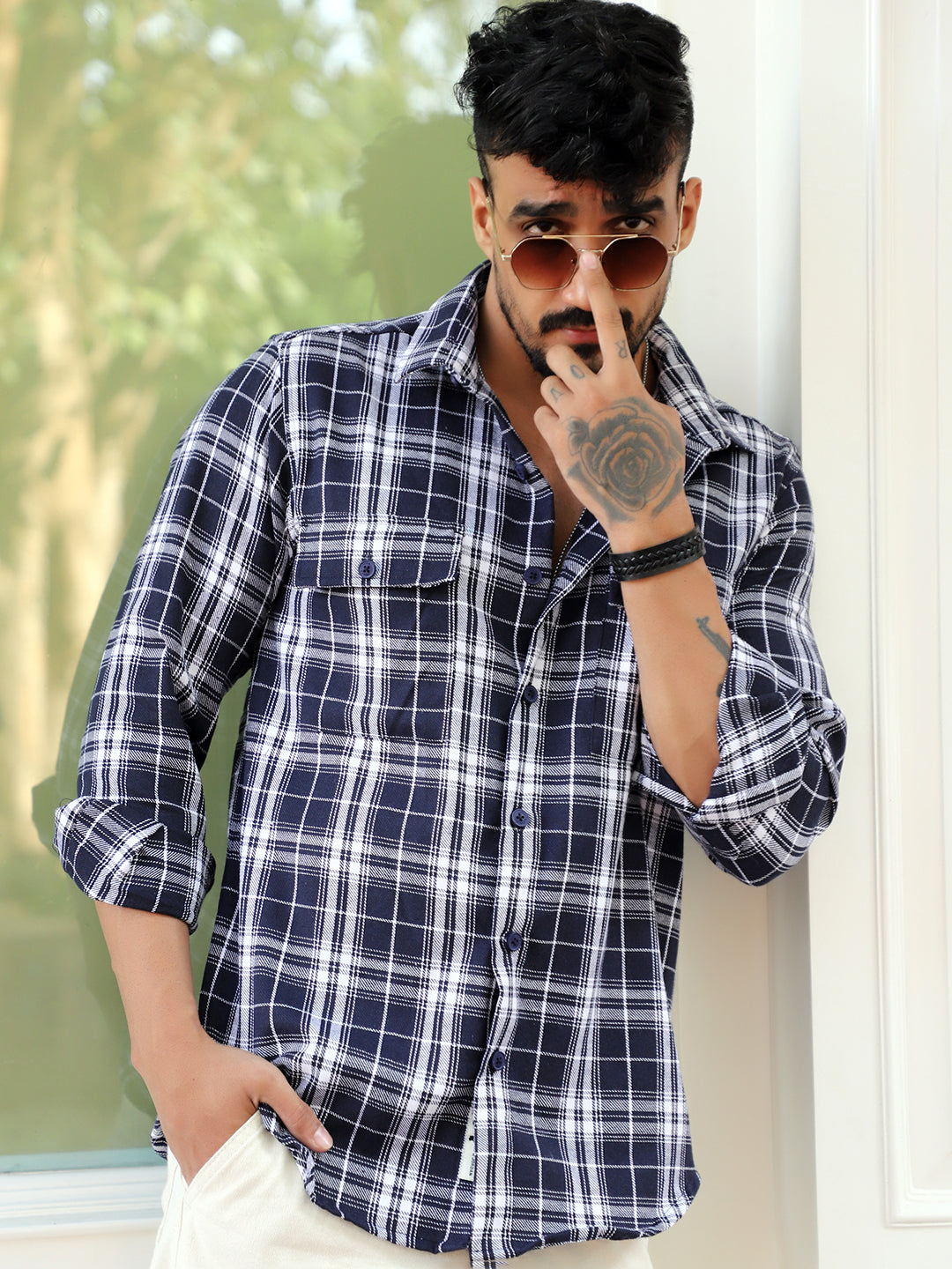 Bora Cove Navy  Check Full Sleeve Shirt