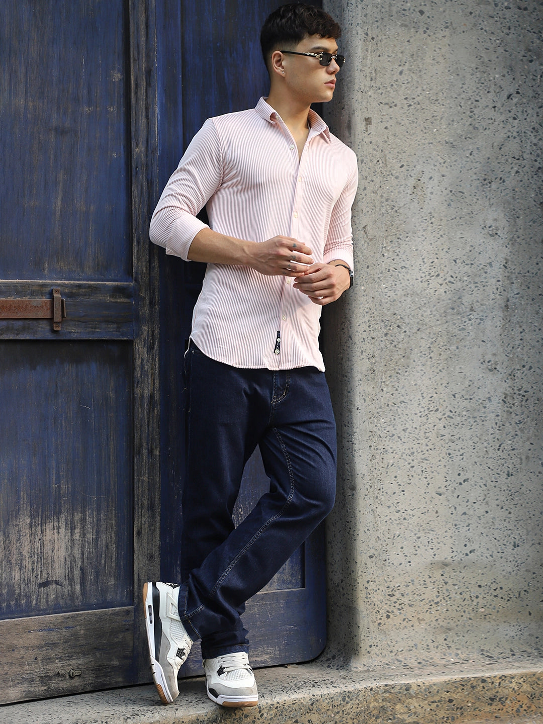 Sogno Lucido Peach Striped Full Sleeve Shirt