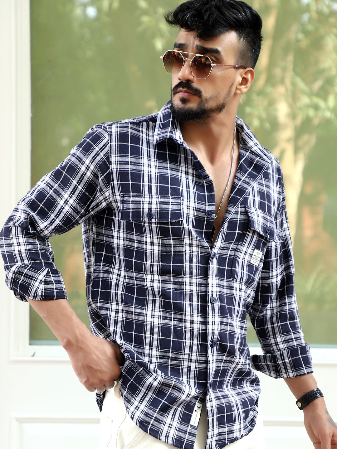 Bora Cove Navy  Check Full Sleeve Shirt