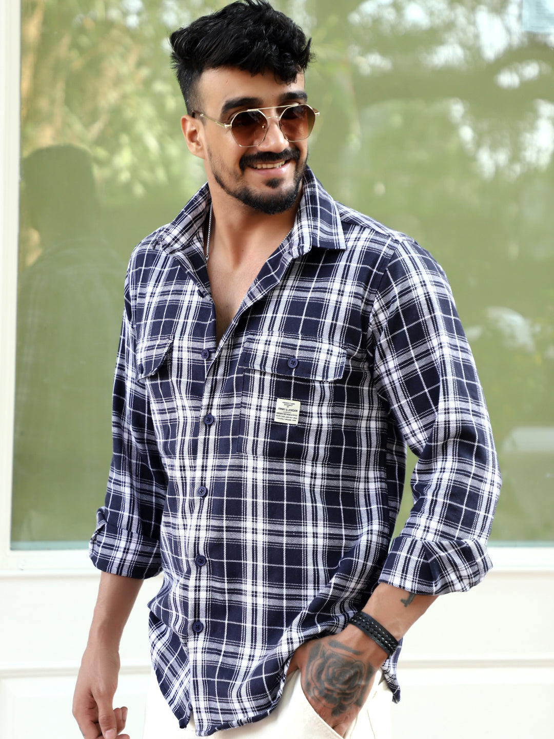 Bora Cove Navy  Check Full Sleeve Shirt