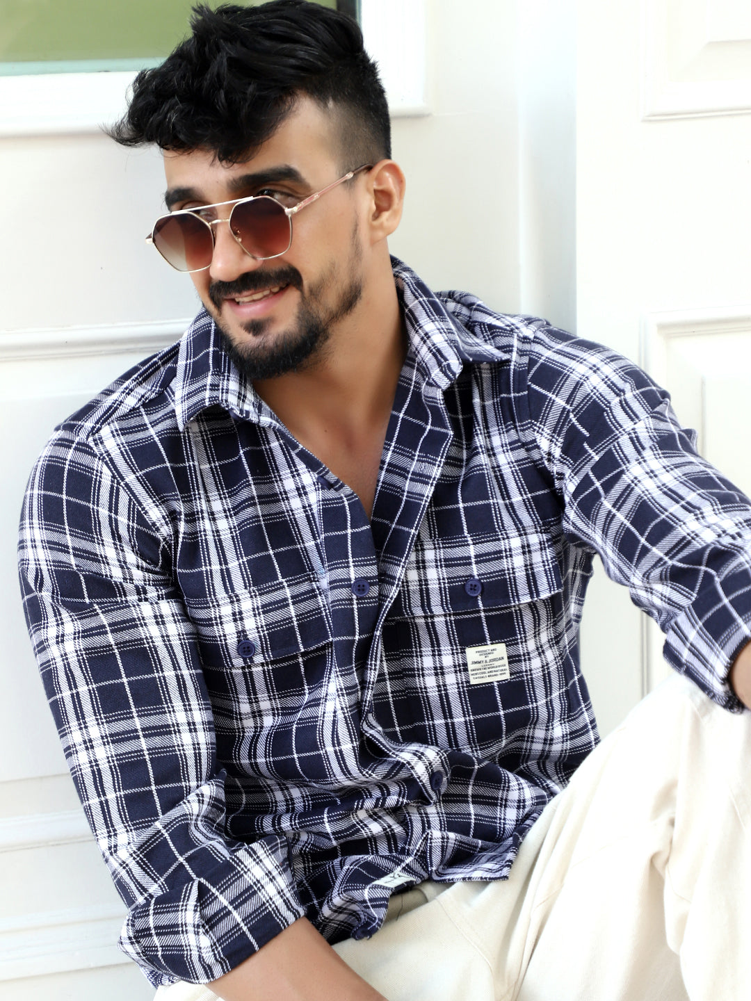 Bora Cove Navy  Check Full Sleeve Shirt