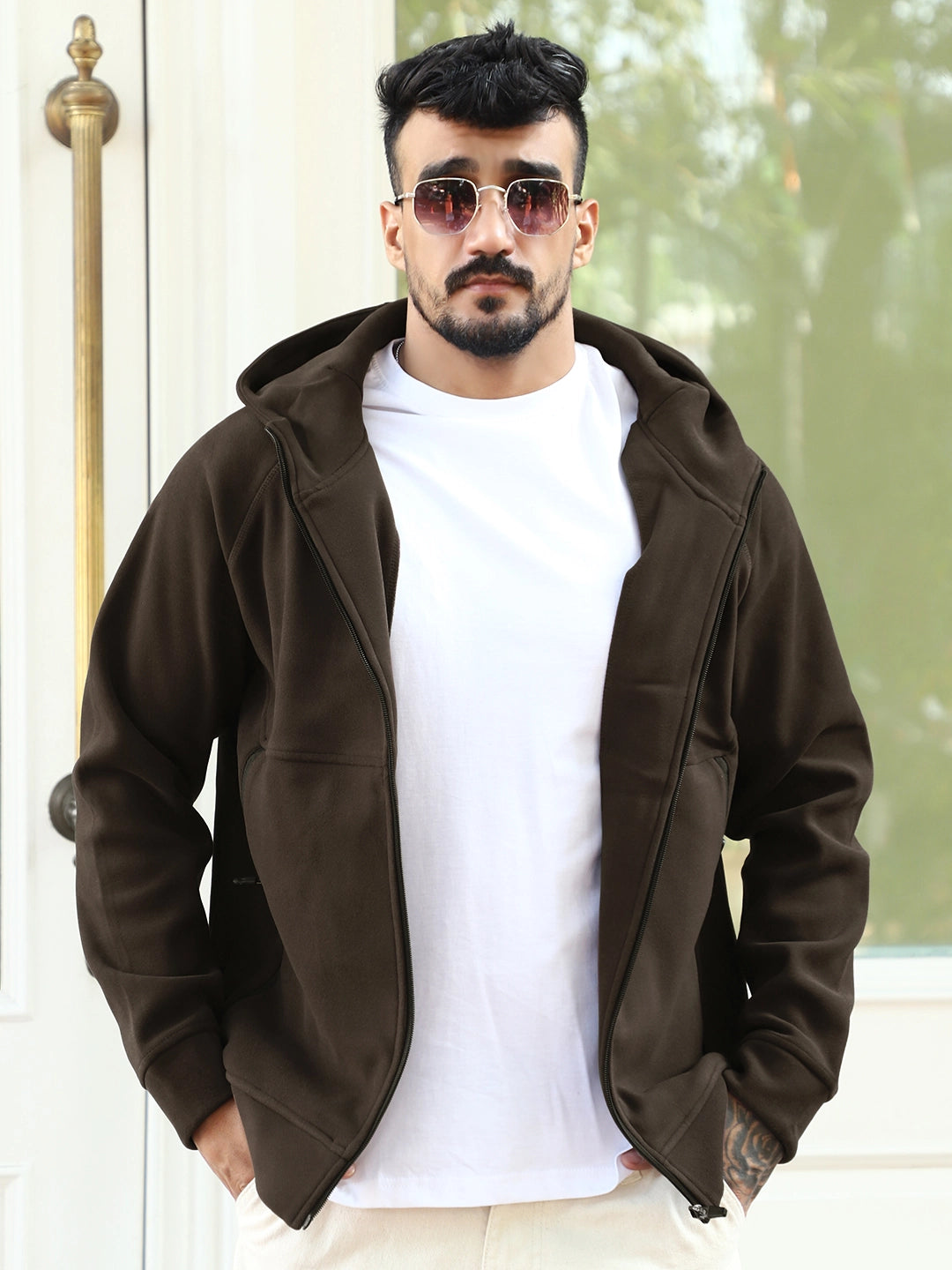 Wayfarer Coffee Velvet Zipper Hoodie