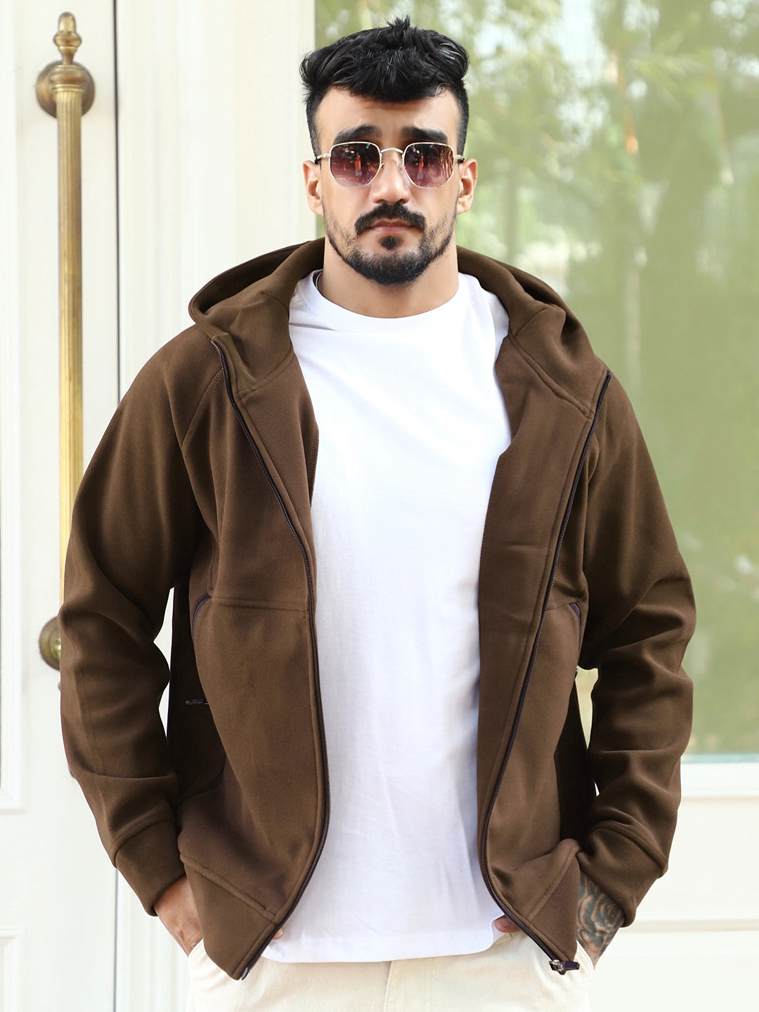 Wayfarer Dark Brown Velvet Zipper Hoodie