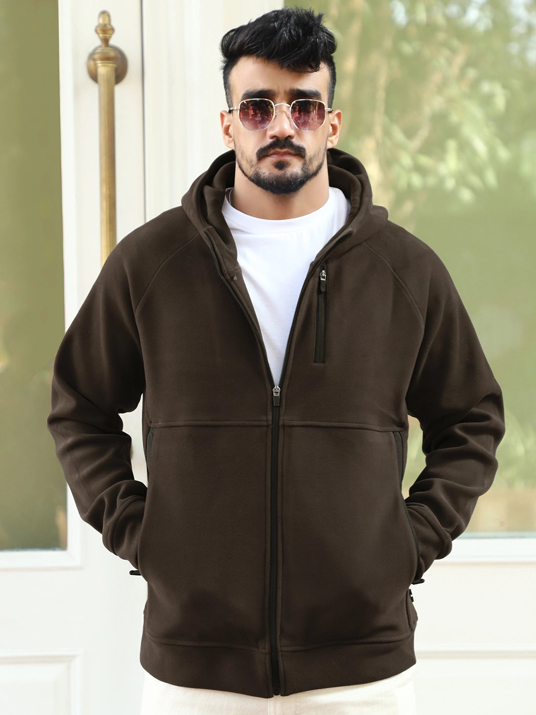 Wayfarer Coffee Velvet Zipper Hoodie