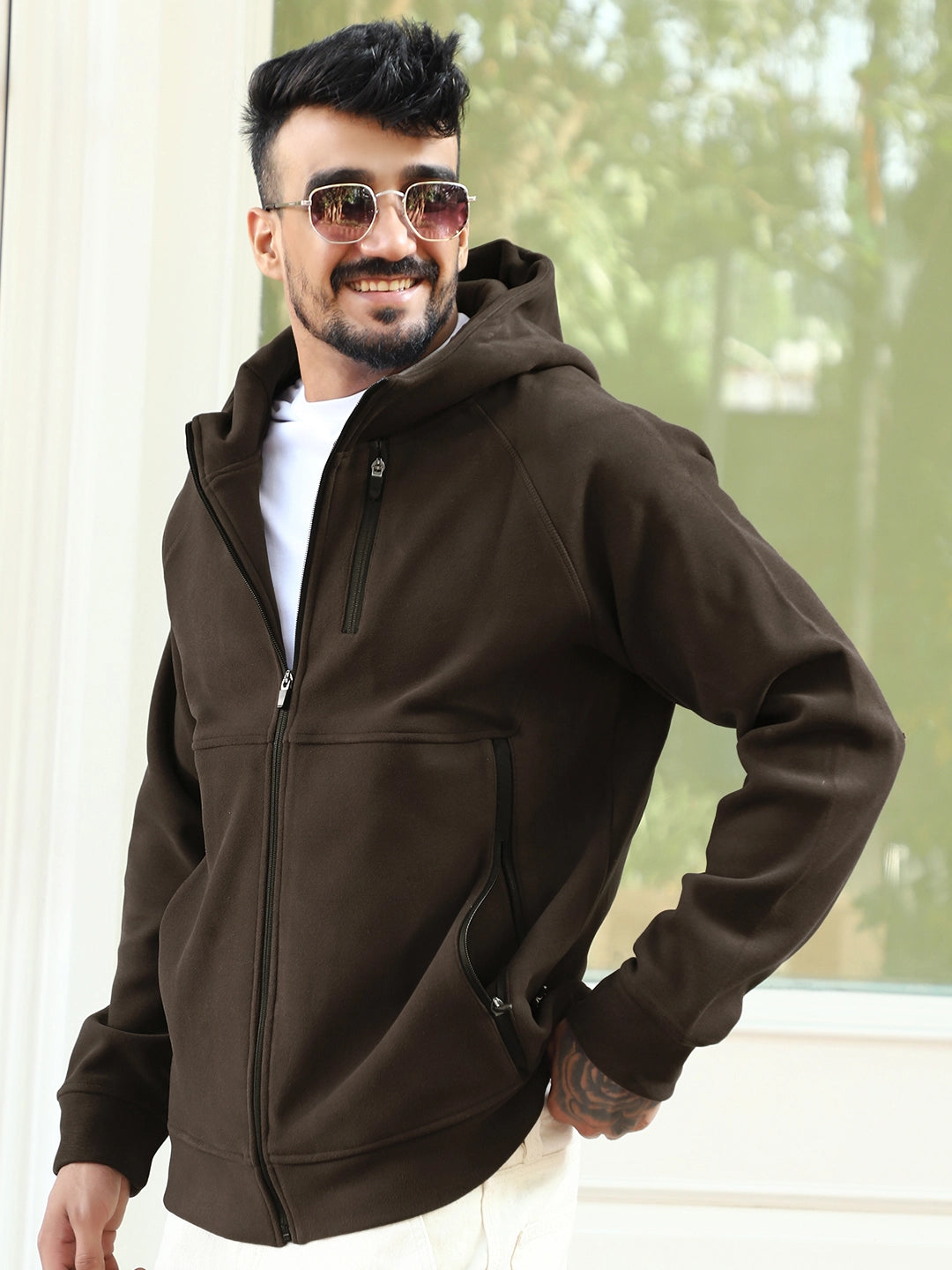 Wayfarer Coffee Velvet Zipper Hoodie