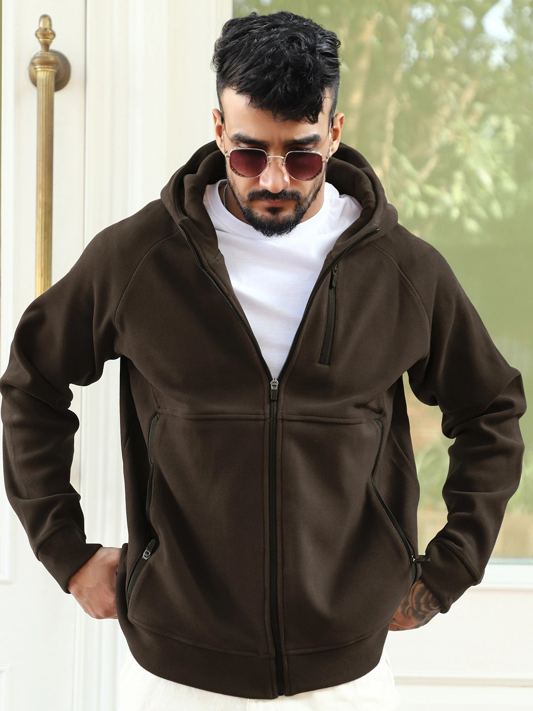 Wayfarer Coffee Velvet Zipper Hoodie