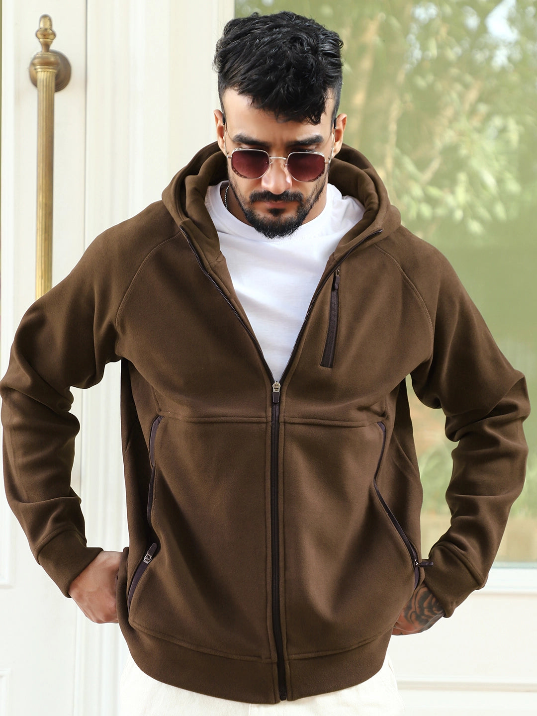Wayfarer Dark Brown Velvet Zipper Hoodie