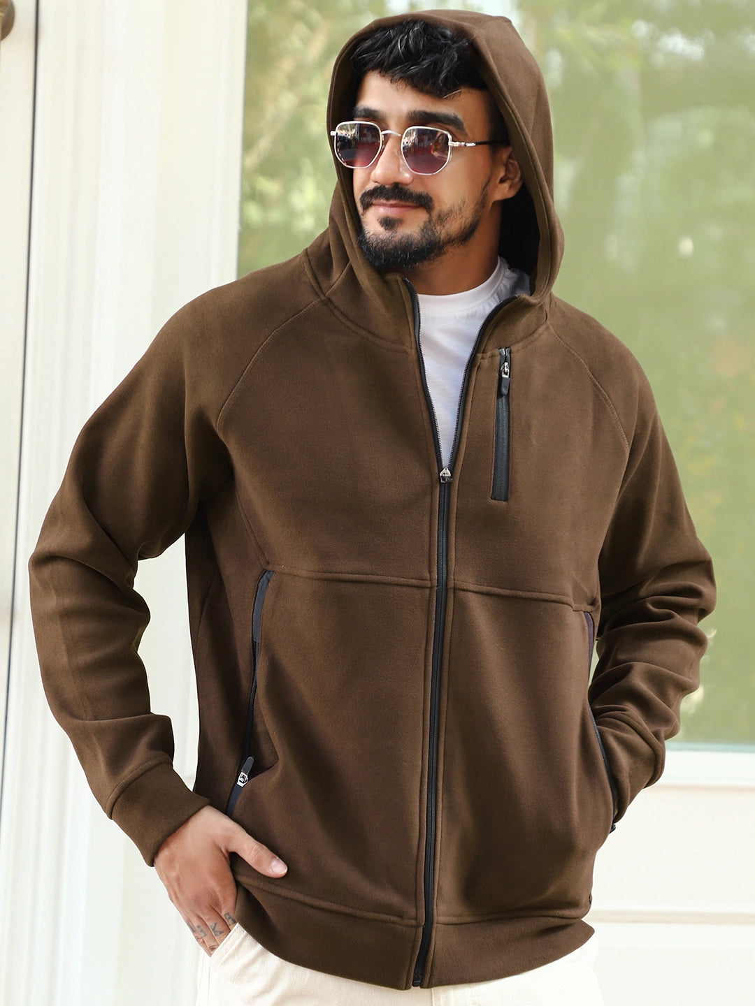 Wayfarer Dark Brown Velvet Zipper Hoodie