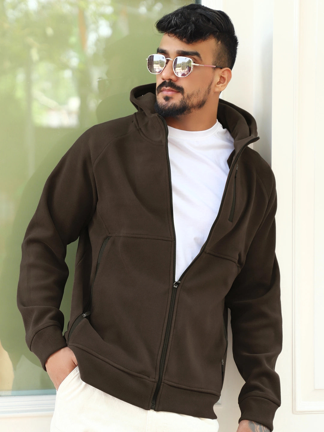 Wayfarer Coffee Velvet Zipper Hoodie