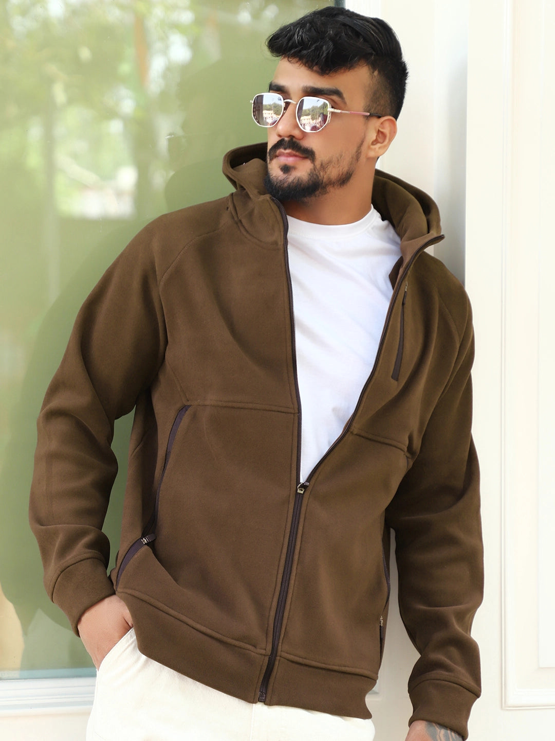Wayfarer Dark Brown Velvet Zipper Hoodie
