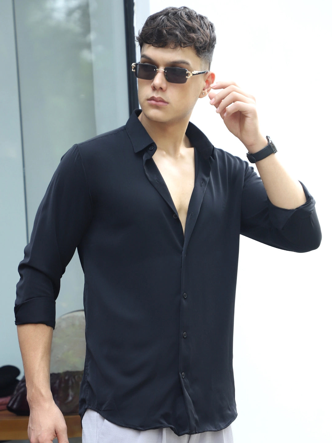 Oro Nero Black Full Sleeve Plain Shirt