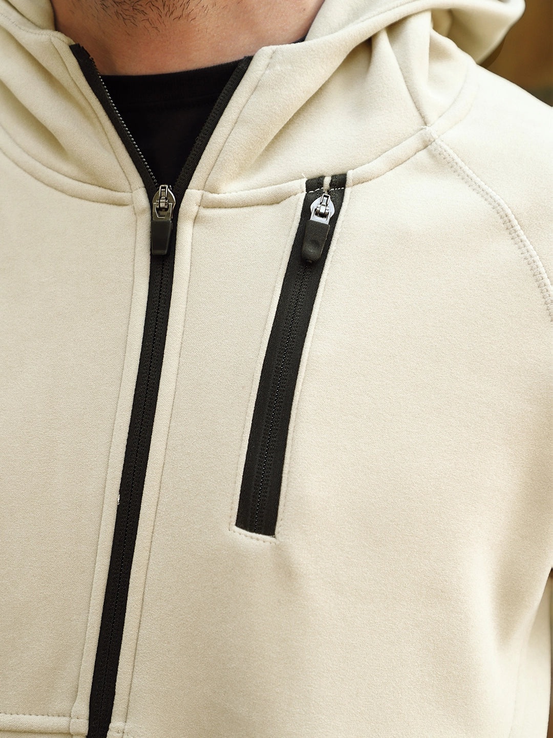 Wayfarer Beige Velvet Zipper Hoodie