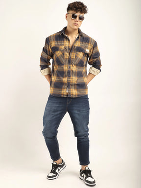 Corduroy Yellow Checkered Full Sleeve Shirt