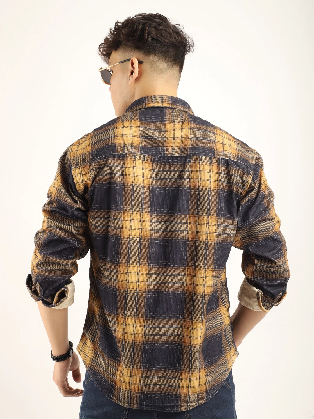 Corduroy Yellow Checkered Full Sleeve Shirt