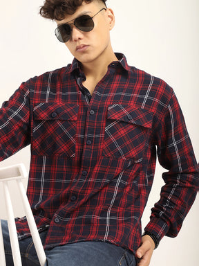 Brushd Checkerd Red Full Sleeve Shirt