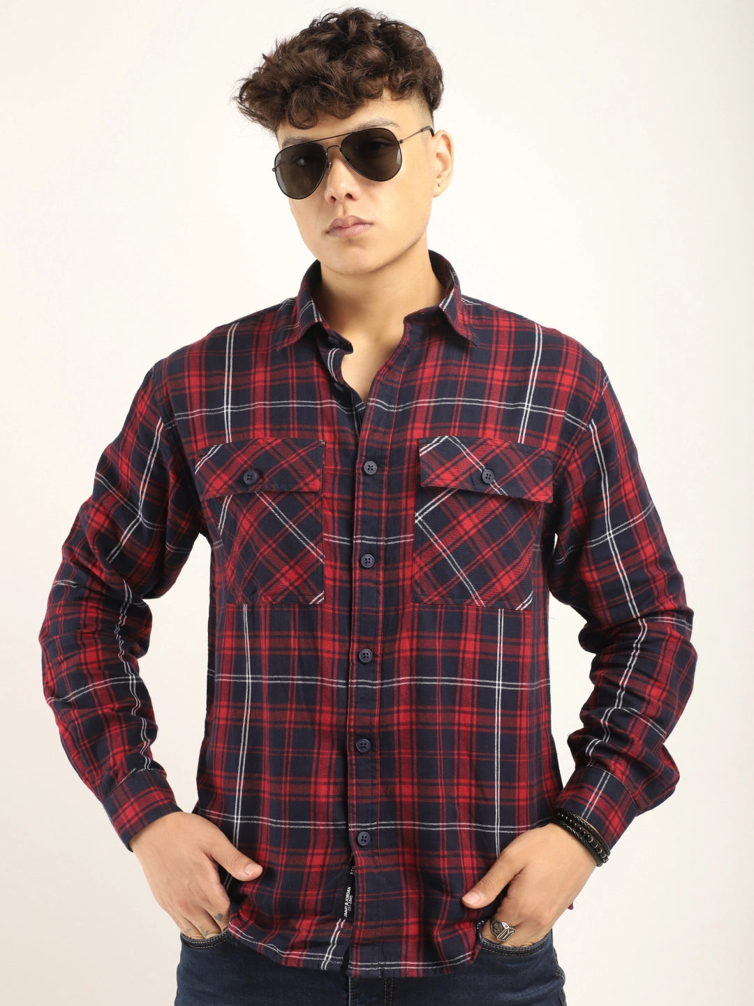 Brushd Checkerd Red Full Sleeve Shirt