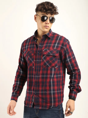 Brushd Checkerd Red Full Sleeve Shirt