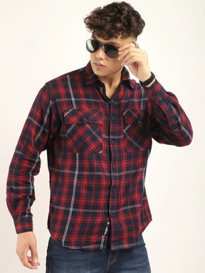 Brushd Checkerd Red Full Sleeve Shirt