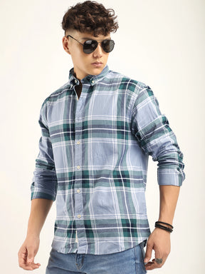 Massimou cotton Sky Blue Check Shirt