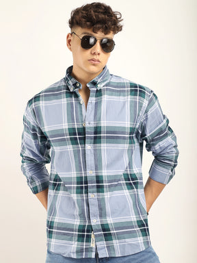 Massimou cotton Sky Blue Check Shirt