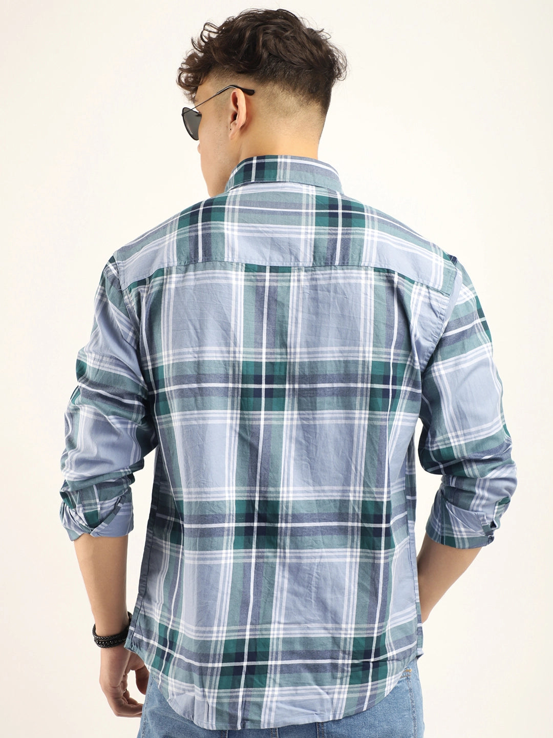 Massimou cotton Sky Blue Check Shirt