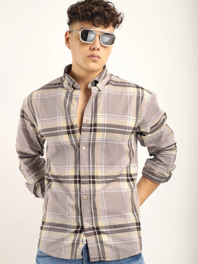 Massimou cotton Beige Check Shirt