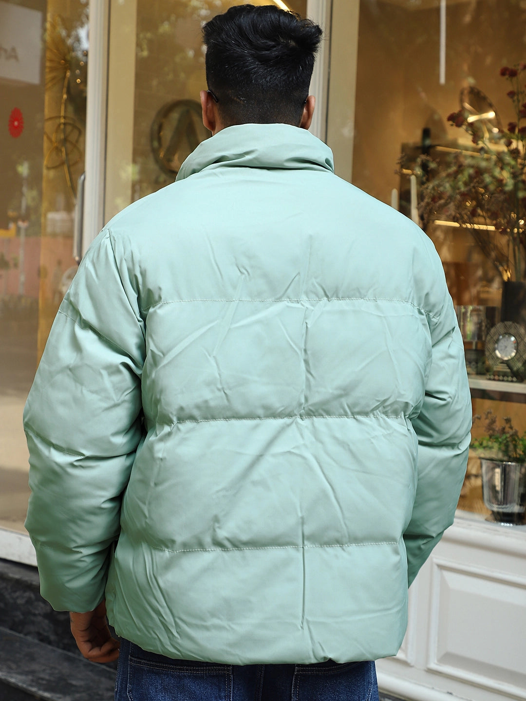 Urban Street Style Mint Blue Oversized Puffer Jacket
