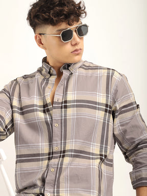 Massimou cotton Beige Check Shirt