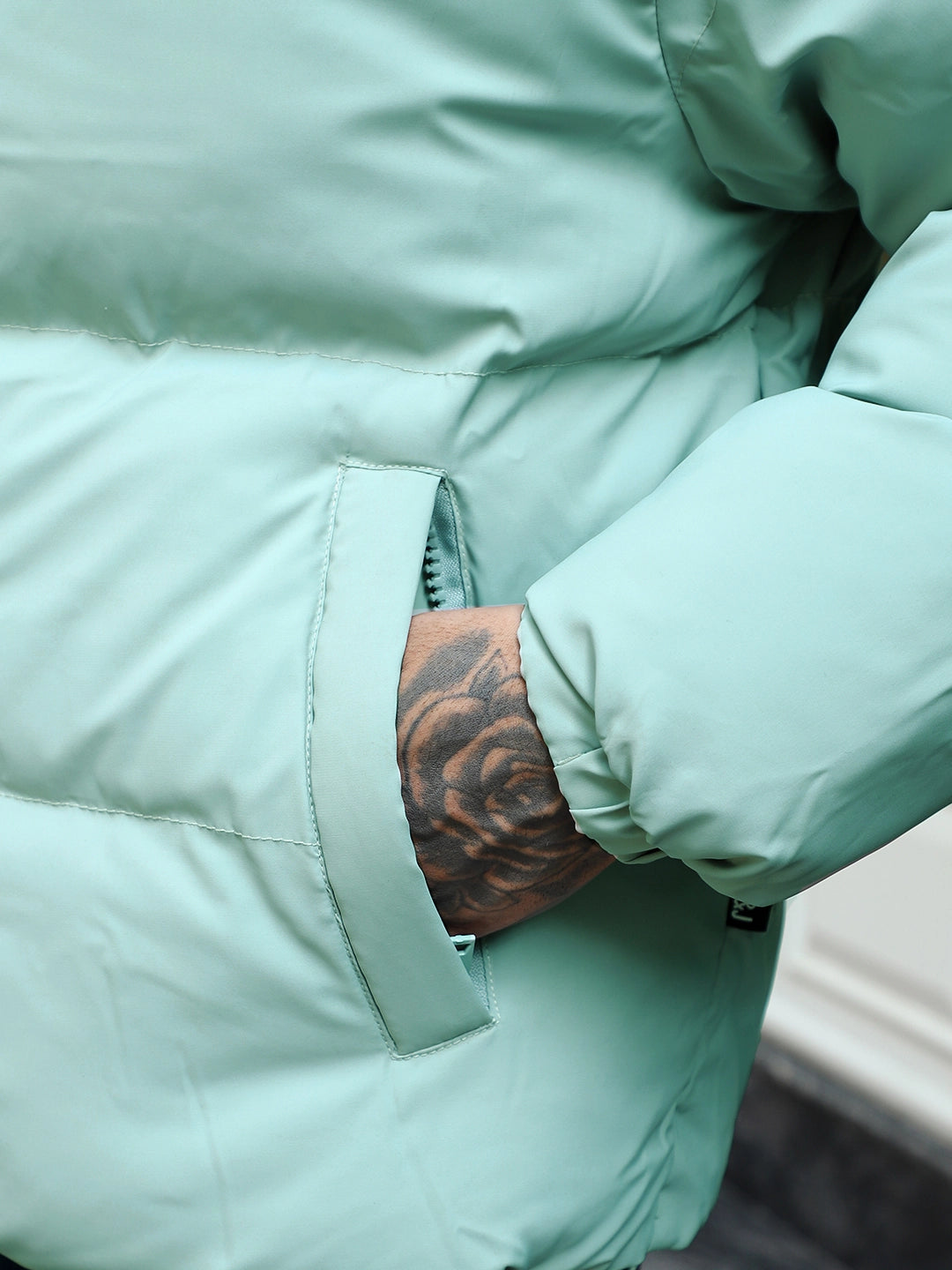 Urban Street Style Mint Blue Oversized Puffer Jacket