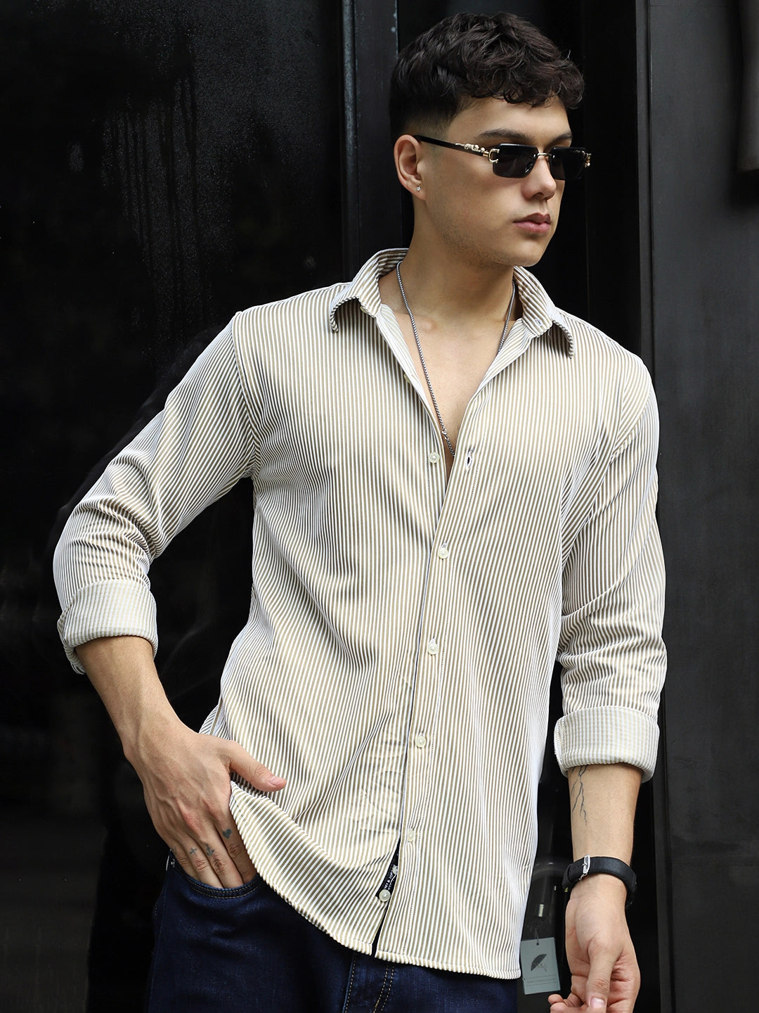Sogno Lucido Mustard Striped Full Sleeve Shirt